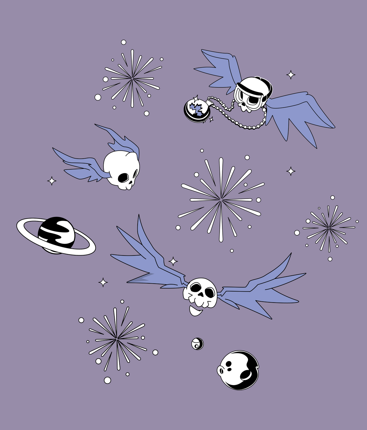 Style Experience Flying Skulls Hoodie - Purple